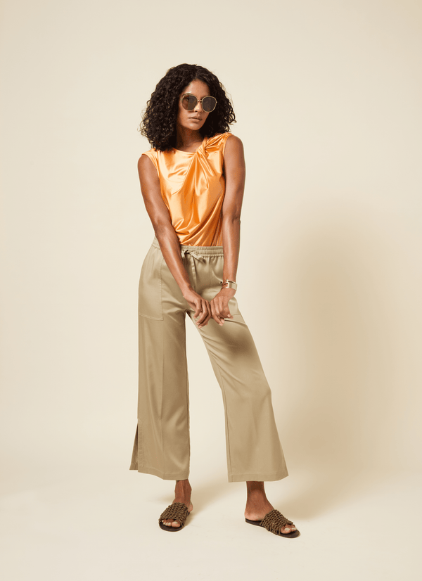 Lyssé Zena Drawstring Ankle Wide Leg Pant (27" Inseam) Sandstone