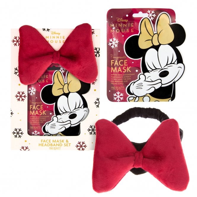 M.a.d Beauty Disney Minnie Burgundy Face Mask & Headband Set