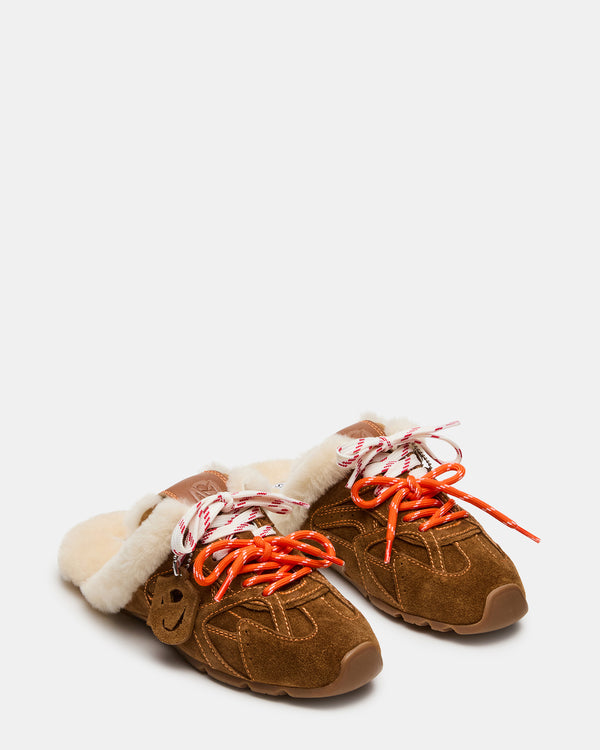 Madden Girl Aziel Mule Faux Fur Chestnut Suede