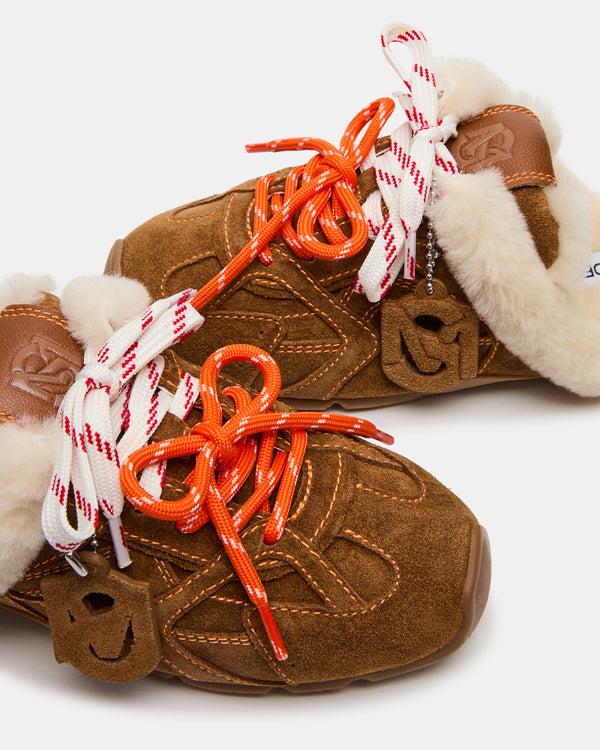 Madden Girl Aziel Mule Faux Fur Chestnut Suede