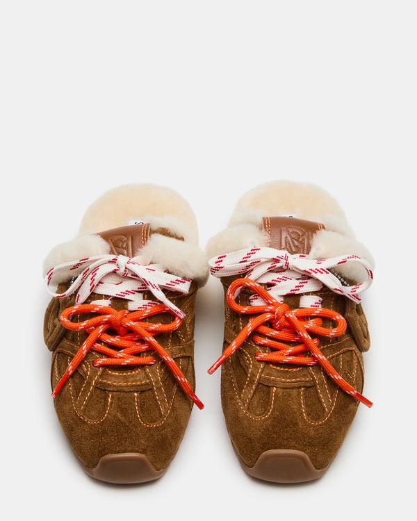 Madden Girl Aziel Mule Faux Fur Chestnut Suede