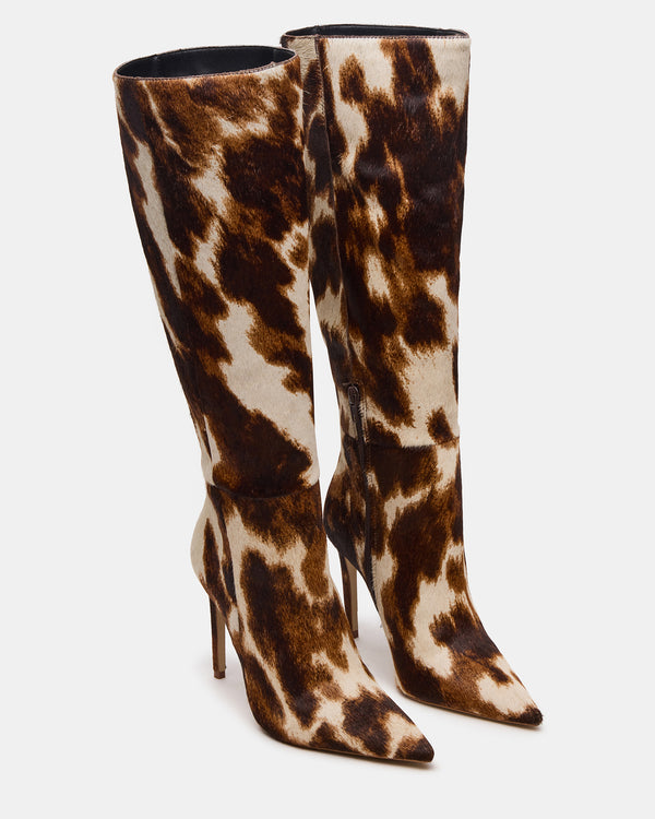 Madden Girl Nitro Brown Cow Print Wide Calf