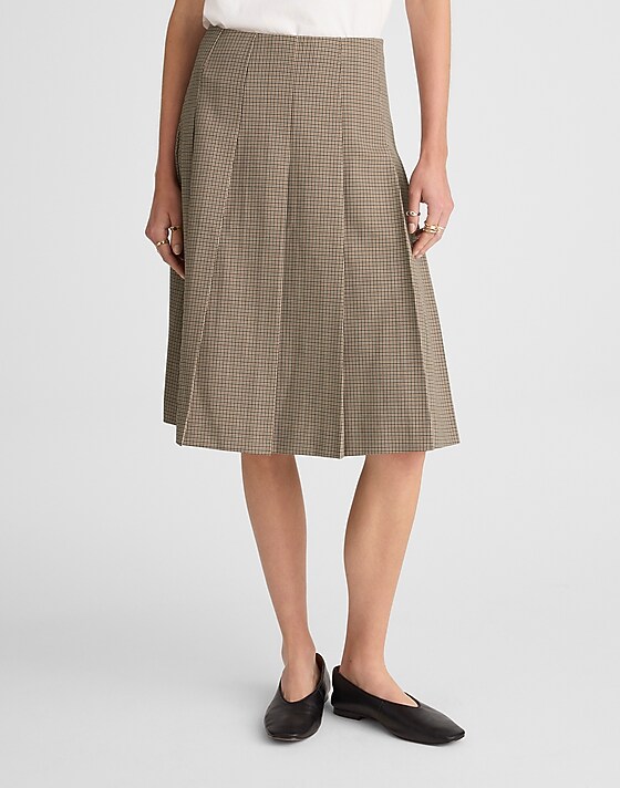 Madewell A-Line Midi Skirt In Wool-Blend Twill Tan Plaid