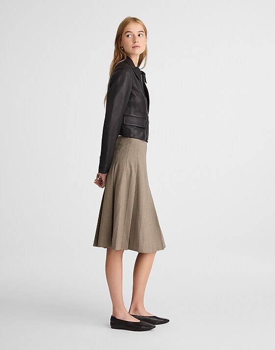 Madewell A-Line Midi Skirt In Wool-Blend Twill Tan Plaid