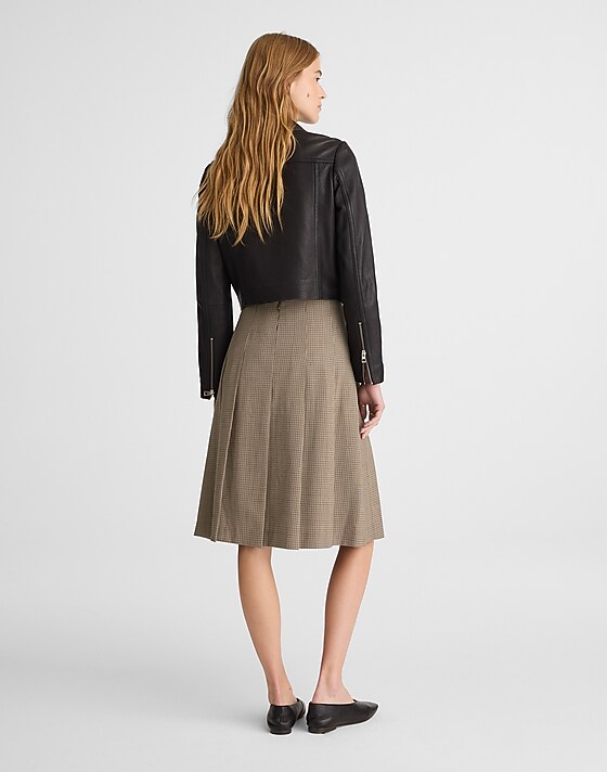 Madewell A-Line Midi Skirt In Wool-Blend Twill Tan Plaid
