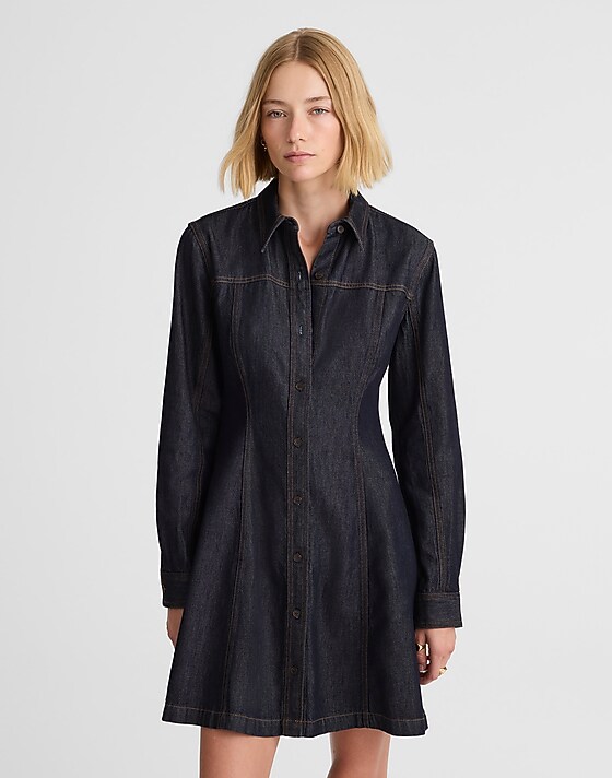 Madewell Airy Denim Seamed Shirtdress In Rinse Wash Rinse Wash