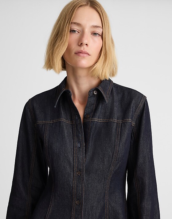 Madewell Airy Denim Seamed Shirtdress In Rinse Wash Rinse Wash