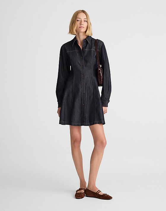 madewell Airy Denim Seamed Shirtdress in Rinse Wash rinse wash