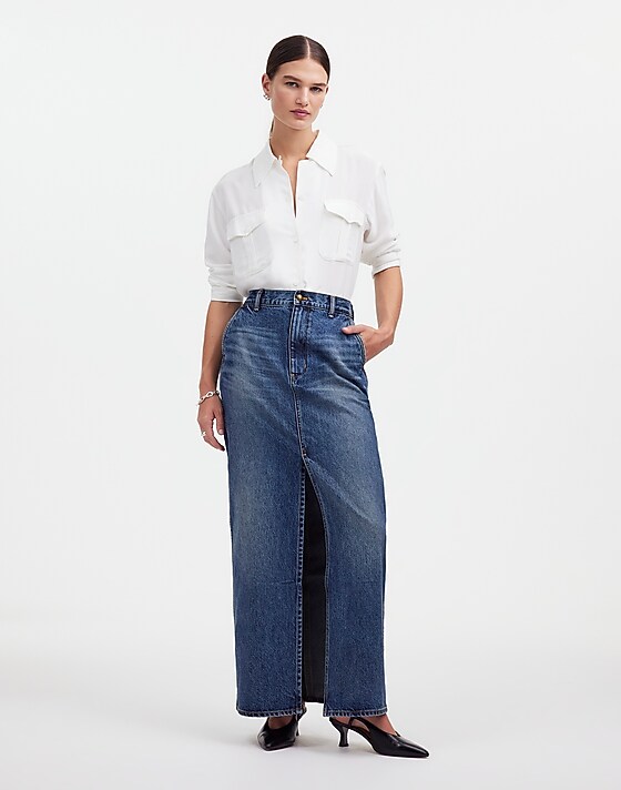 madewell Alexa Chung for Madewell Denim Maxi Skirt in Croswell Wash croswell wash