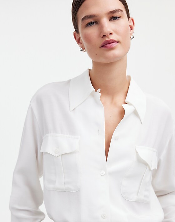 Madewell Alexa Chung For Madewell Pleat-Pocket Button-Up Shirt Eyelet White