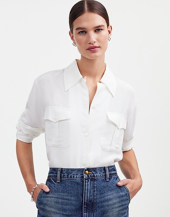 madewell Alexa Chung for Madewell Pleat-Pocket Button-Up Shirt eyelet white