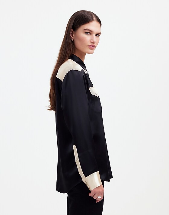 Madewell Alexa Chung For Madewell Satin Western Shirt True Black Alabaster