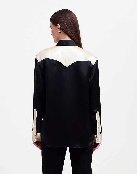 Madewell Alexa Chung For Madewell Satin Western Shirt True Black Alabaster