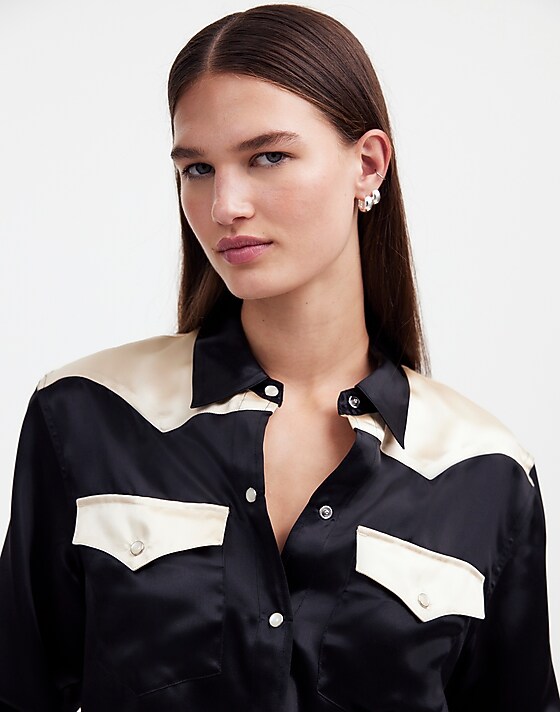 Madewell Alexa Chung For Madewell Satin Western Shirt True Black Alabaster