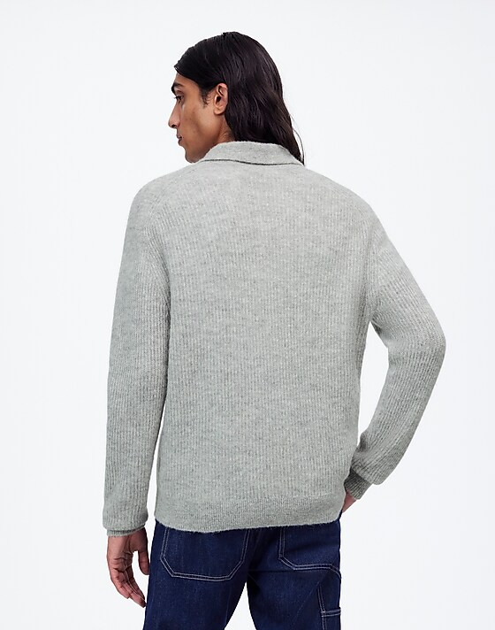 Madewell Alpaca-Blend Sweater Polo Shirt Heather Grey