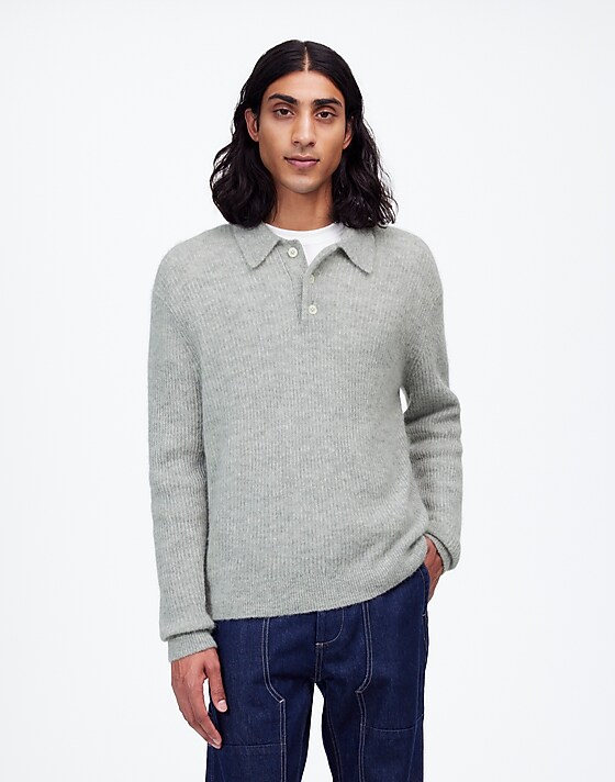 madewell Alpaca-Blend Sweater Polo Shirt heather grey