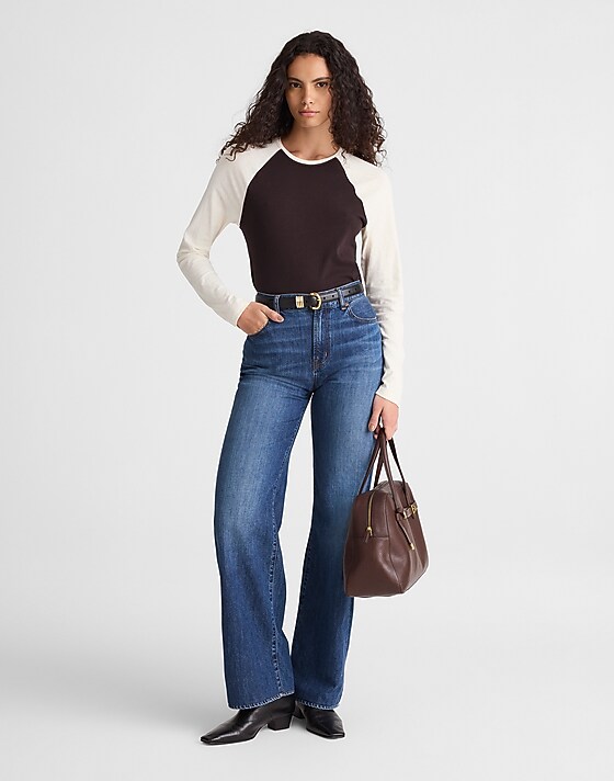 Madewell Baseball Long-Sleeve Tee In Vintage Jersey Antique White And Molasses