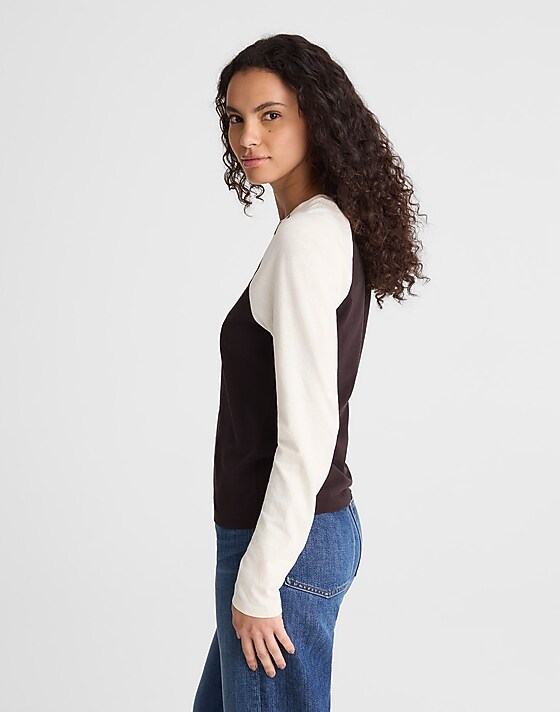 Madewell Baseball Long-Sleeve Tee In Vintage Jersey Antique White And Molasses