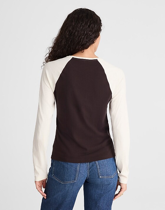 Madewell Baseball Long-Sleeve Tee In Vintage Jersey Antique White And Molasses