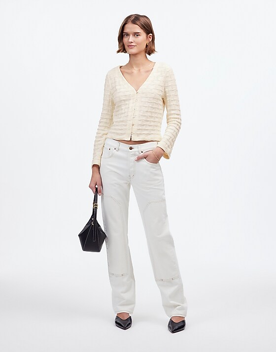 Madewell Basket-Weave Stitch Long-Sleeve Sweater Tee Antique Cream