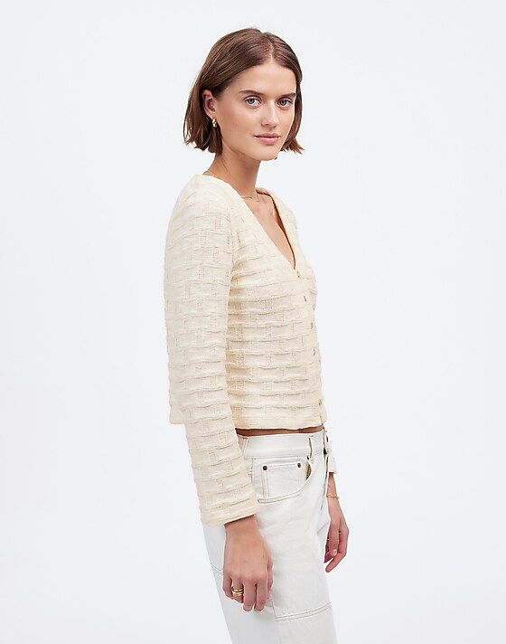 Madewell Basket-Weave Stitch Long-Sleeve Sweater Tee Antique Cream