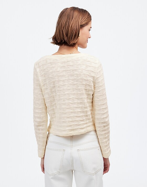 Madewell Basket-Weave Stitch Long-Sleeve Sweater Tee Antique Cream