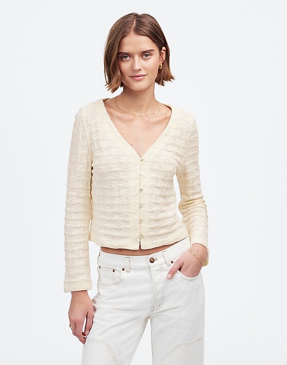 madewell Basket-Weave Stitch Long-Sleeve Sweater Tee antique cream