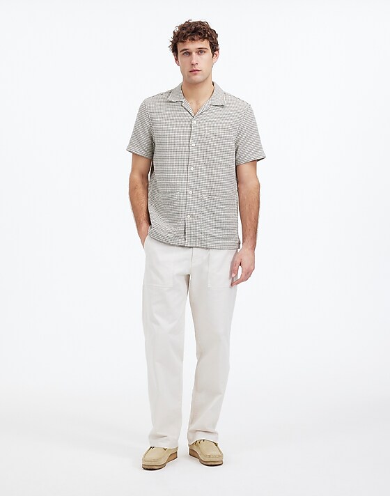 madewell Basketweave Short-Sleeve Button-Up dusty celadon