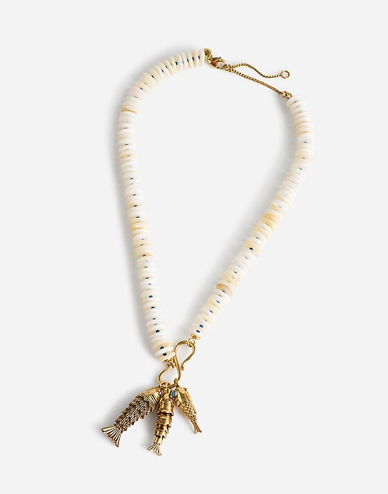 Madewell Beaded Fish Statement Necklace Antique Gold