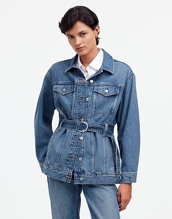 madewell Belted Oversized Trucker Jean Jacket reston wash