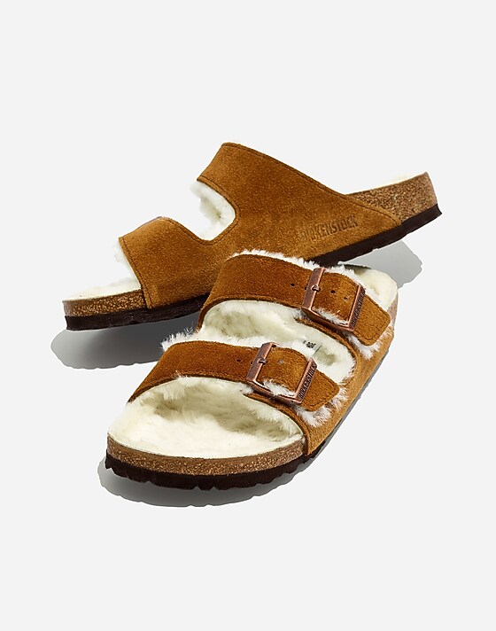 Madewell Birkenstock® Suede Arizona Sandals In Shearling Mink Natural
