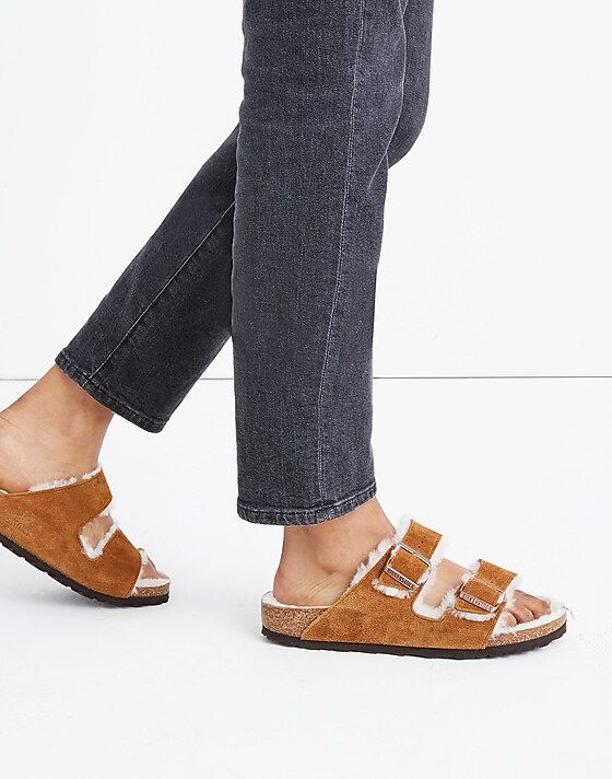 Madewell Birkenstock® Suede Arizona Sandals In Shearling Mink Natural