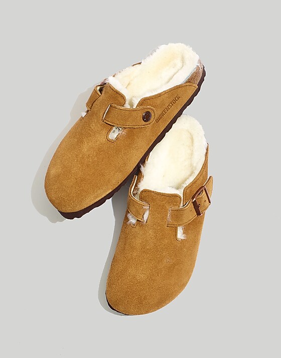 Madewell Birkenstock® Suede Boston Clogs In Shearling Suede/ Shearling