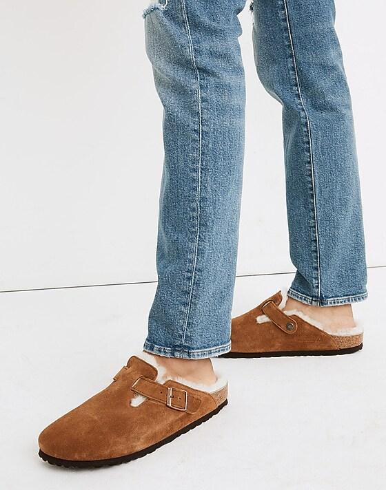 Madewell Birkenstock® Suede Boston Clogs In Shearling Suede/ Shearling