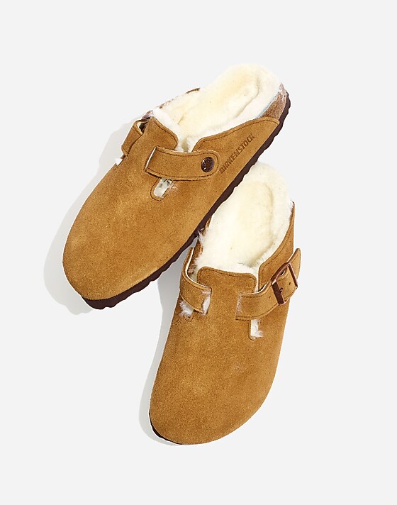 madewell Birkenstock® Suede Boston Clogs in Shearling suede/ shearling
