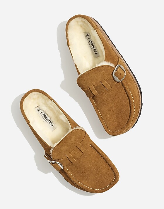 Madewell Birkenstock® Suede Buckley Clogs In Shearling Tea/natural