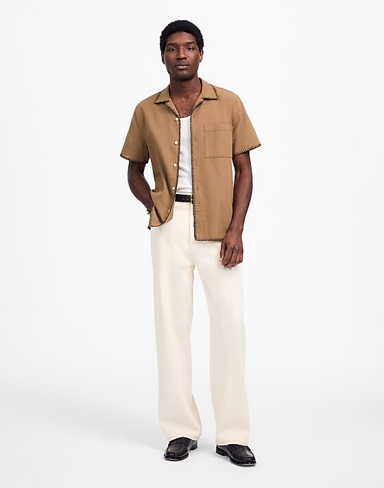 madewell Blanket Stitch Short-Sleeve Shirt faded birch