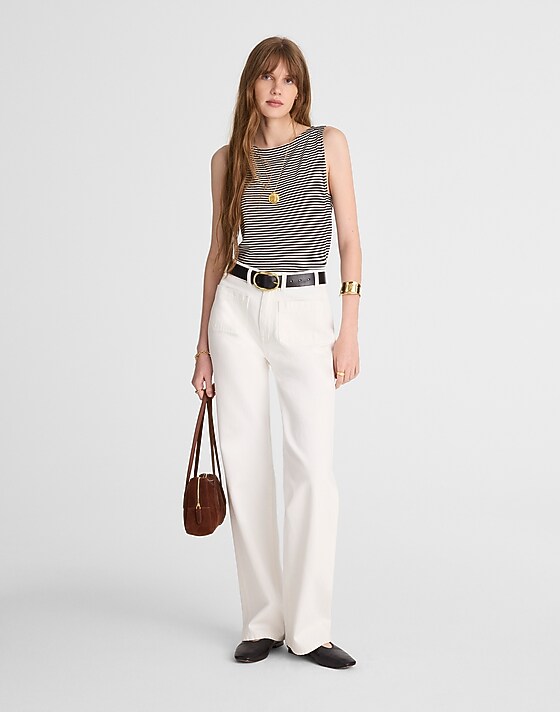 Madewell Boatneck Sleeveless Sweater Black And Ivory Mini Stripe