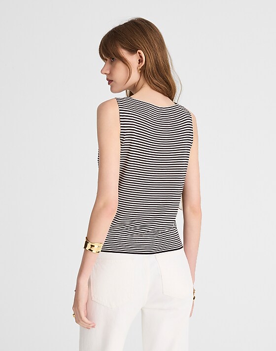 Madewell Boatneck Sleeveless Sweater Black And Ivory Mini Stripe