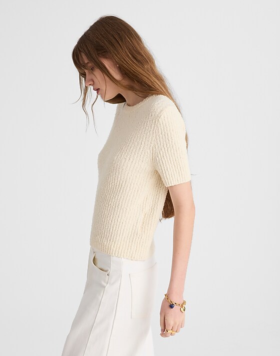 Madewell Bouclé-Knit Crewneck Sweater Tee Antique Cream