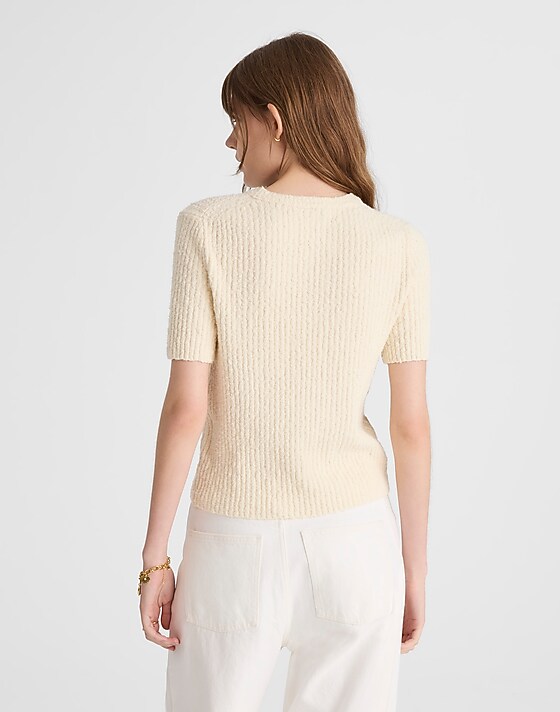 Madewell Bouclé-Knit Crewneck Sweater Tee Antique Cream