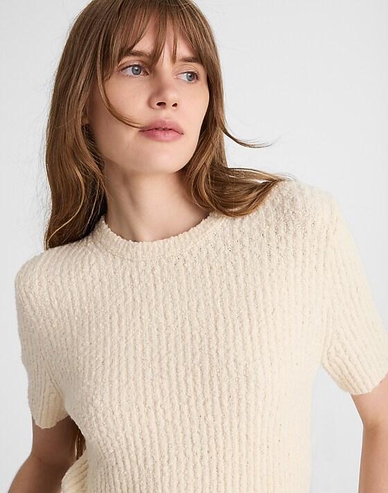 madewell Bouclé-Knit Crewneck Sweater Tee antique cream