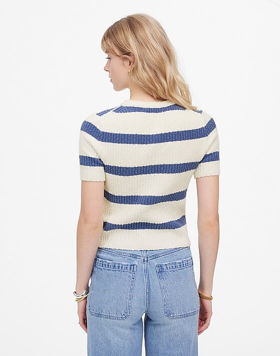 Madewell Bouclé-Knit Crewneck Sweater Tee Delphinium Blue Stripe