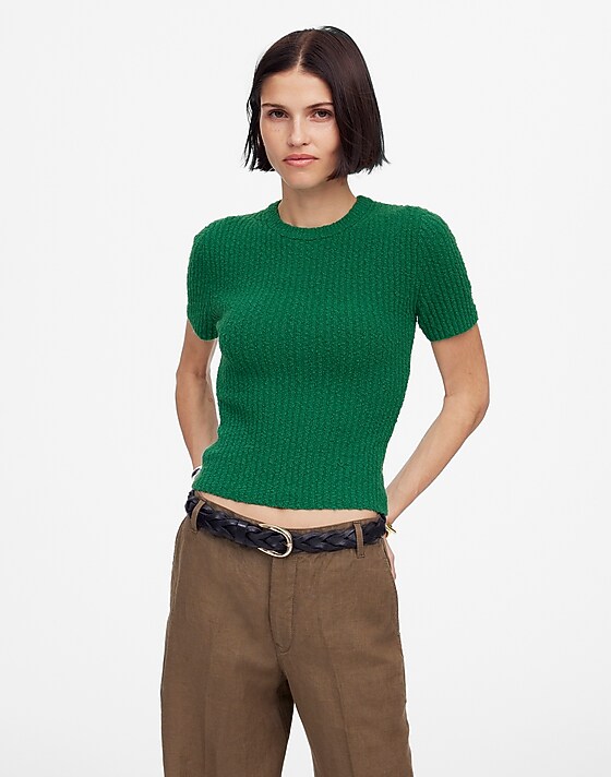 Madewell Bouclé-Knit Crewneck Sweater Tee Verdant Green