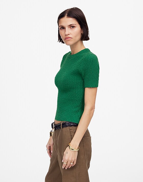 Madewell Bouclé-Knit Crewneck Sweater Tee Verdant Green