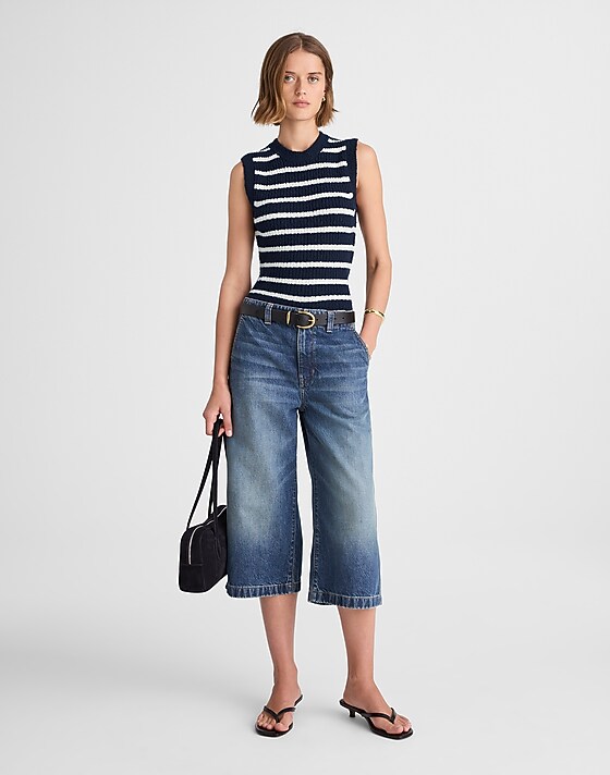 Madewell Bouclé-Knit Sweater Tank Midnight Navy And Ivory