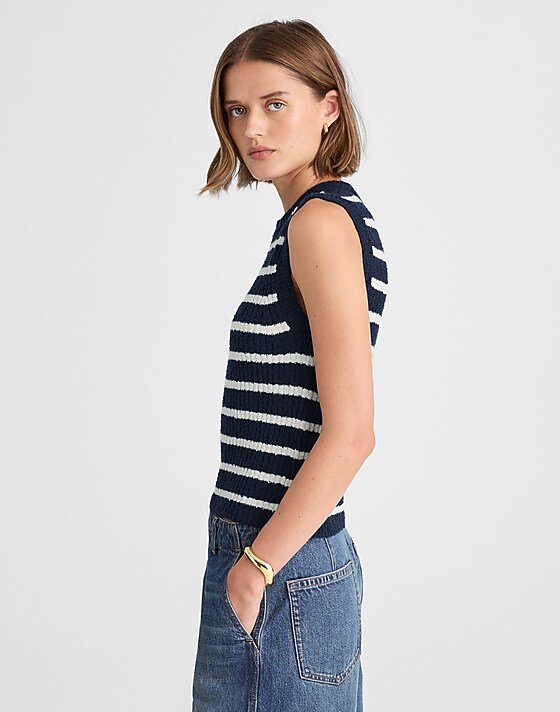 Madewell Bouclé-Knit Sweater Tank Midnight Navy And Ivory