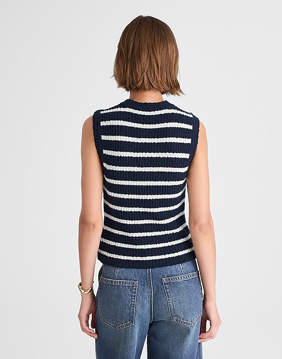 Madewell Bouclé-Knit Sweater Tank Midnight Navy And Ivory