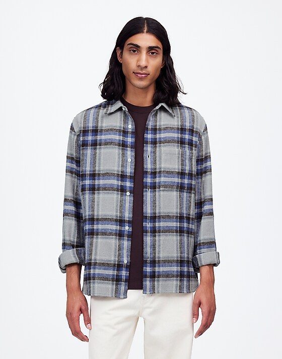 Madewell Brushed Flannel Easy Long-Sleeve Shirt Steel Morning