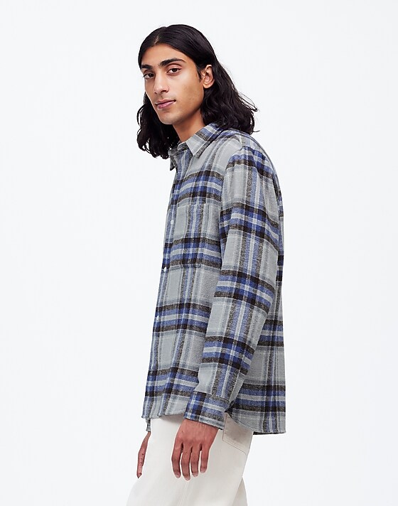 Madewell Brushed Flannel Easy Long-Sleeve Shirt Steel Morning